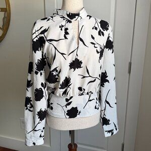 Allegra K Women's Choker V Neck Cropped Floral Blouse Tops Large